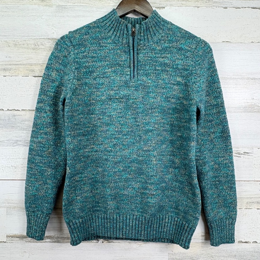Croft & Barrow Womens Sweater Teal Blue Marled Knit Quarter Zip Mock Neck Size S